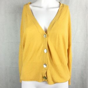 Christian Siriano Cardigan Womens Sz M Yellow Linen‎ Knit Button Up Sweater